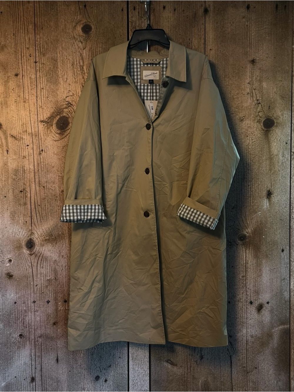 Universal Thread Khaki Trench Coat with Gingham Trim NWT